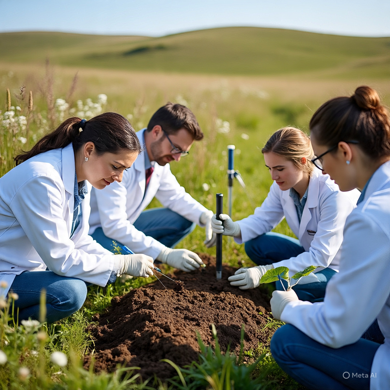 Scientists measuring soil moisture