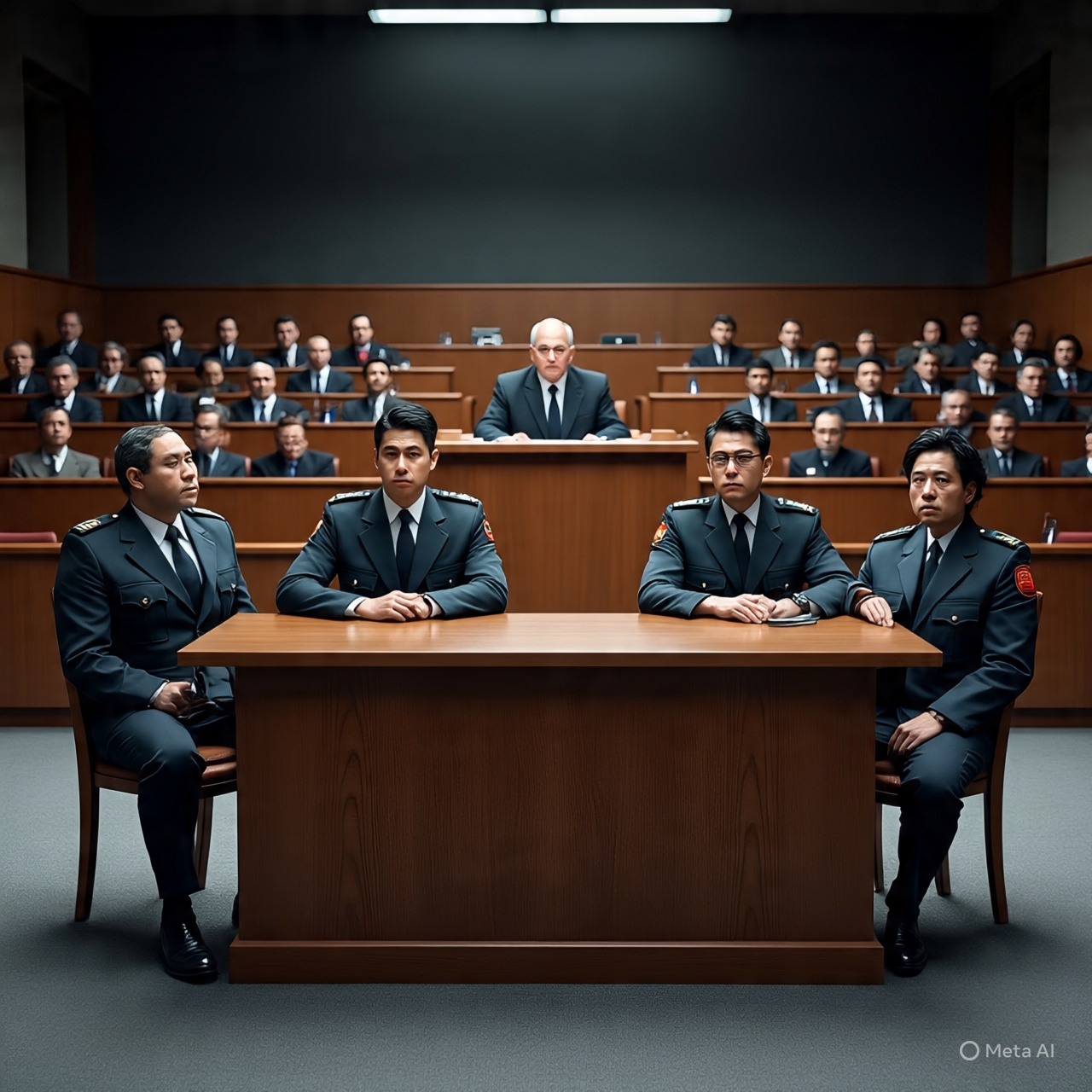 The defendants in the cage during trial